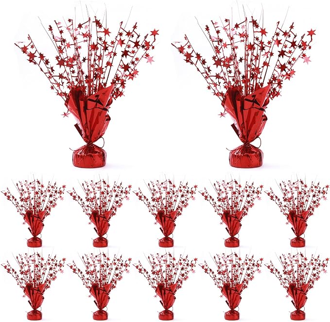 12 Pack Red Metallic Foil Spray Centerpiece Star Table Decoration Burst Table Centerpieces for Birthday New Year Wedding Anniversary Graduation Party Supply (Red)