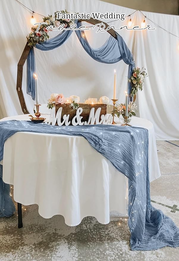 10 Pack Dusty Blue Cheesecloth Table Runner 17x108 Inch Semi Sheer Boho Gauze Cheese Cloth Table Runners, for Wedding Bridal Shower Birthday Party Home Decor Garden Farmhouse