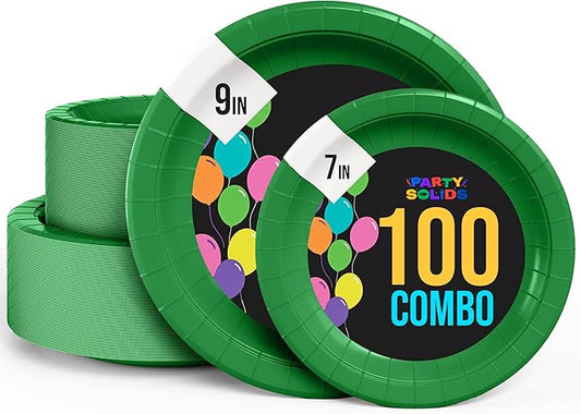 Exquisite Emerald Green Paper Plates Disposable Heavy Duty 100 Pcs - 50-7" & 50-9" Emerald Green Disposable Plates For Party Heavy Duty Paper Plate 350 GSM Birthday Party Supplies Plate Set