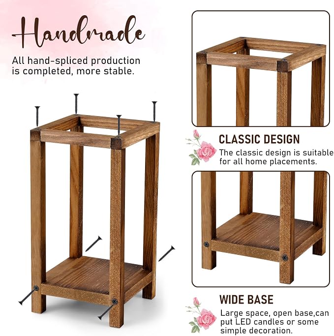 Geelin 12 Set Wooden Wedding Lantern Centerpiece Decor Baptism Lantern Candle Holder for Table Centerpiece Wedding Party Baby Shower Home Country Porch Patio Decor(7.87'', 10.59'', 12.99'',Wood Color)