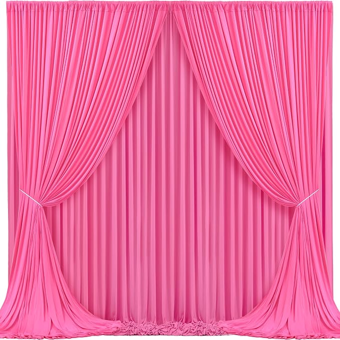 Hot Pink Backdrop Curtain 4 Panels-Wrinkle-Free Polyester Photography Drapes for Wedding Party Photo Background Decorations- 16 X10FT (Hot Pink)