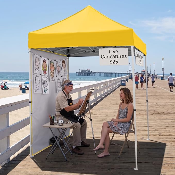 EAGLE PEAK Pop up Canopy 5x5, Outdoor Portable Canopy Tent with One Removable Sunwall, Carry Bag Included, Yellow