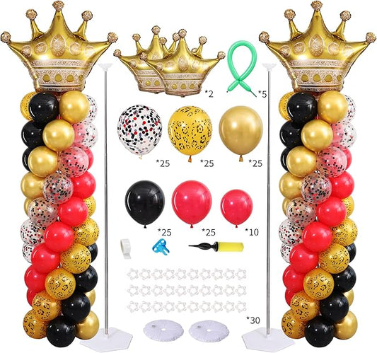 Red Black Gold Balloon Column Stand Kit Set of 2 for Floor with Red Black Gold Leopard Cheetah Print Balloon Towers for Girl Night Bachelorette Casino Vintage Retro Birthday Party Decorations