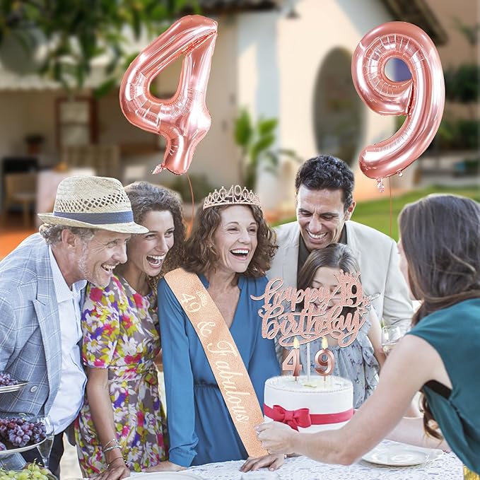 49th Birthday Decorations for Women with 49th Birthday Sash and Tiara, Cake Topper and Candles, Number Balloons, 49 Year Old Gifts for Women