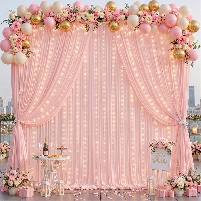 2 Panles Pale Pink Backdrop Curtains - Wrinkle Free Fabric Backdrop Curtain for Photoshoot,10ft Wedding Party Photo Backdrop Drapes for Birthday Baby Shower Photography Stage Background Decorations