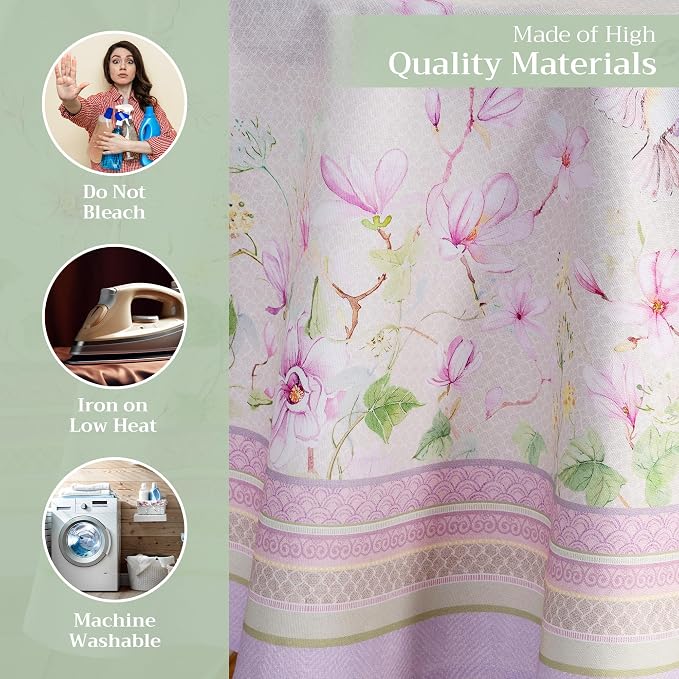 Maison d' Hermine Table Cloth Round Table 100% Cotton 69 Round Inches Tablecloth Reusable Decorative for Dining Kitchen Room Farmhouse Party Home Hotel Restaurant Spring Summer - Magnolia Mornings