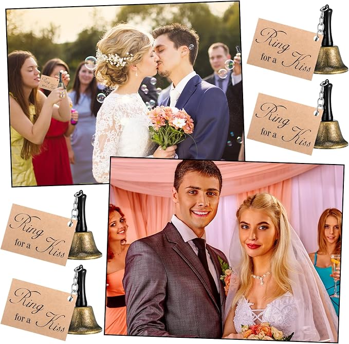 Lounsweer 36 Set Wedding Bells Bulk Ring for a Kiss with Tags Kissing Bells for Wedding Reception Decorations Goodies Bags Party Supplies