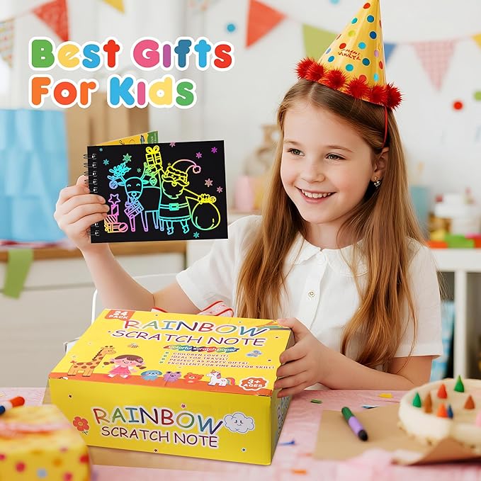 VVSBPL 24 Pack Scratch Art Party Favors for Kids 4-8 Years Old Birthday Gifts for Kids Goodie Bags Stuffers Rainbow Scratch Notebook Bulk Classroom Prizes School Supplies Arts Crafts for Girls Boys