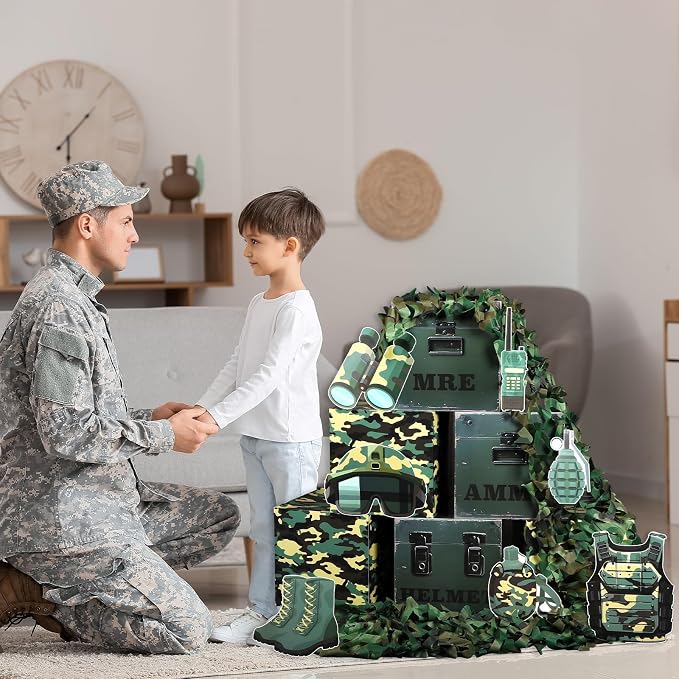 party greeting Camo Birthday Party Decorations Camo Party Boxes Decor Camouflage Netting Army Boxes Camouflage Photo Booth Props for Hunting Military Army Enthusiasts Boys Birthday Jungle Supplies