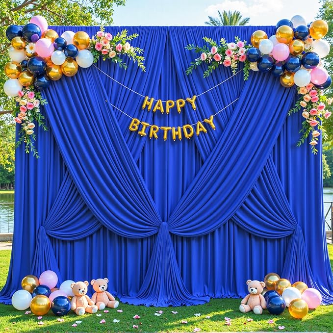 4 Panels Royal Blue Backdrop Curtain for Parties Wrinkle Free Blue Photo Curtains Backdrop Drapes Fabric Decoration for Wedding Birthday Party Baby Shower 20ft(W) x 10ft(H)