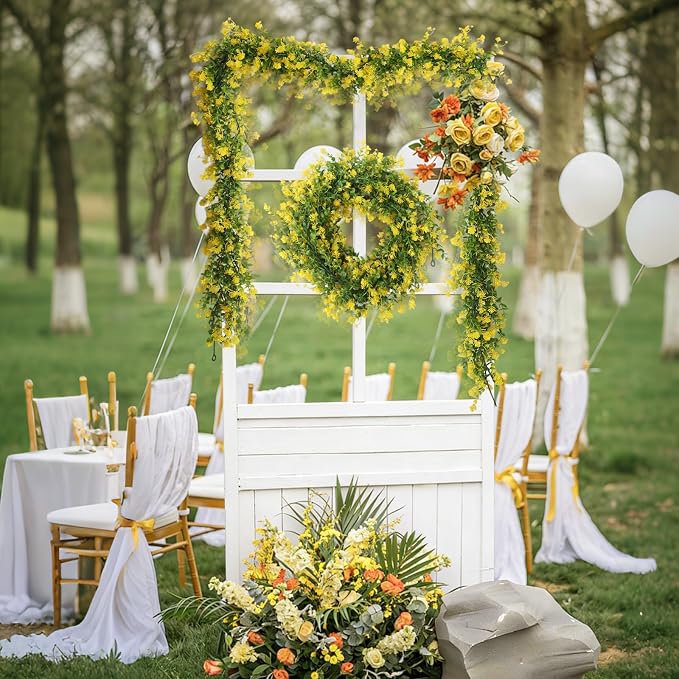 RECUTMS 3Pcs Hanging Garland Plants Artificial Eucalyptus Garland Fake Hanging Eucalyptus Leaf Garlands with Flowers Faux Vine Plants for Indoor Outdoor Spring Home Wall Arch Wedding Decor(Yellow)