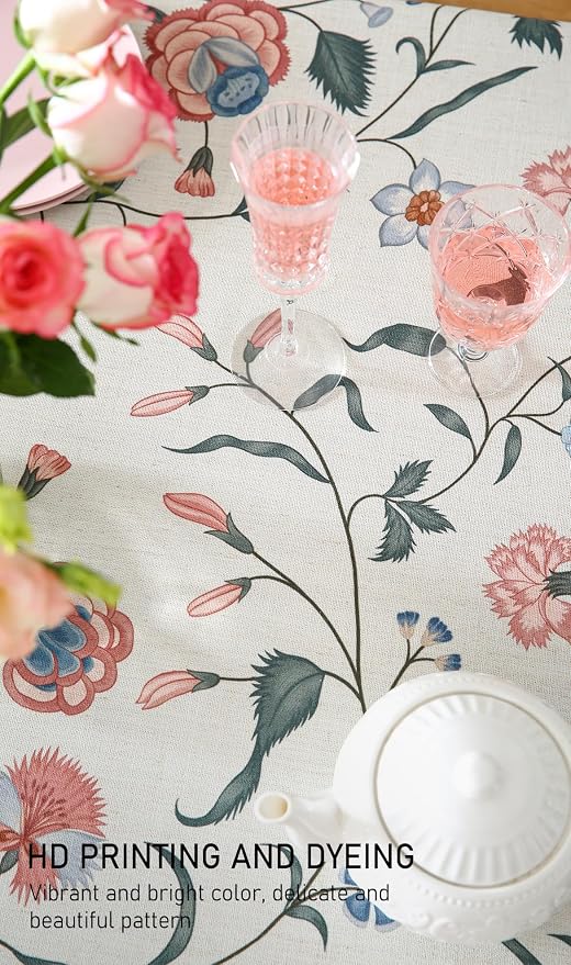 ISAENNE Designer French Linen Round Tablecloth,Diameter 55"-Daffy | Vintage Elegant Table Cloth for Round Table,Floral Pattern,Decoration,Heavyweight,Dining,Kitchen,Tea Party,Thanksgiving