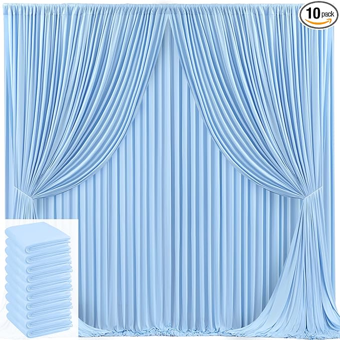 50x10ft Baby Blue Backdrop Curtain for Wedding Parties Wrinkle Free Fabric Light Blue Drapes Backdrop Decoration for Baby Shower Birthday Photography Decoration 10 Panels, 5ft x 10ft