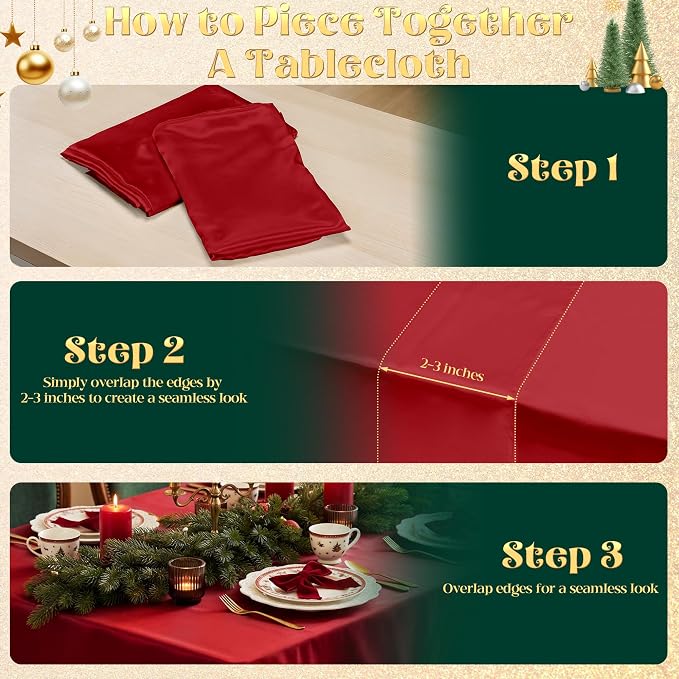 4 Pack Red Satin Tablecloth 58 x 102 Inches, Rectangular Satin Table Cloths for Wedding Reception, Birthday Party, Graduation & Holiday Banquet Tables
