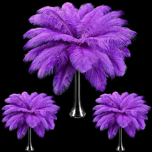 Maitys 180 Pcs Large Natural Ostrich Feathers Bulk 14-16 Inch (35-40cm) 12-14 Inch (30-35cm) 10-12 (25-30cm) Ostrich Feathers Plumes for Centerpieces Wedding (Purple)