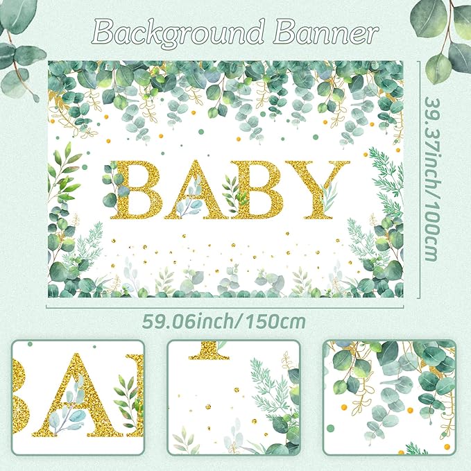DataMoon Sage Green Baby Shower Decorations 125PCS Green Balloon Arch Kit, Balloon Boxes, Backdrop for Woodland Jungle Theme Baby Shower Decor Gender Reveal Birthday Party Supplies