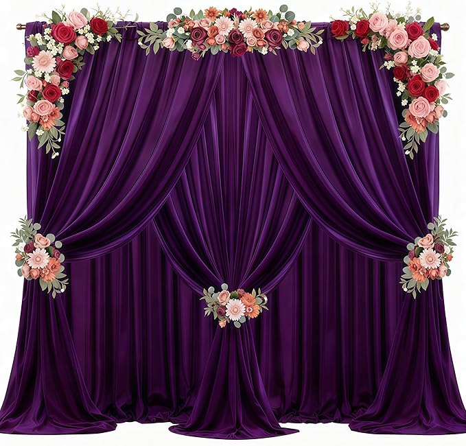 30ft x 10ft Purple Backdrop Curtains, Wrinkle-Free Sheer Chiffon Fabric Photo Backdrop Drapes for Wedding Arch Party Ceremony Stage Photography Decorations