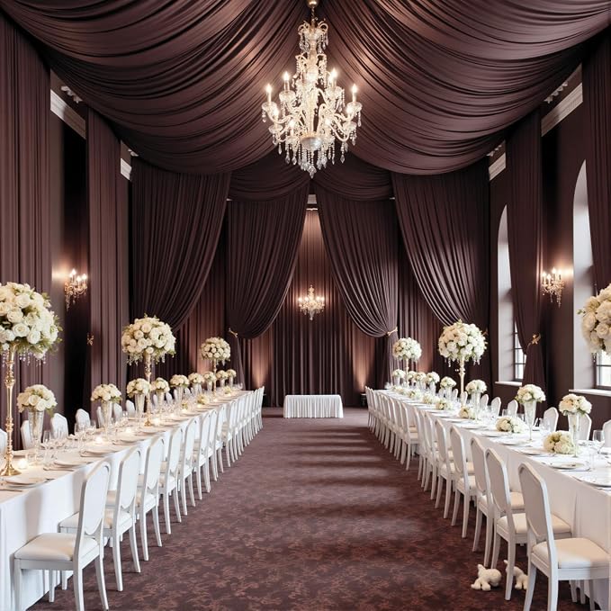 30ftx15ft Brown Backdrop Curtains for Parties, Wrinkle Free Polyester Brown Photo Backdrop Drapes 6 Panels 15 ft Long Back Drop Cloth for Wedding Birthday Photography Background Party