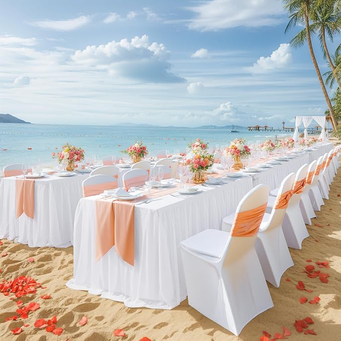 White Tulle Tablecloth for 8 Foot Rectangular Tables 8ft White Table Cloth Rectangle Wrinkle Free Stretch Table Cover with Tutu Skirt for Wedding Birthday Party Banquet Buffet Cake Event Desk Skirt