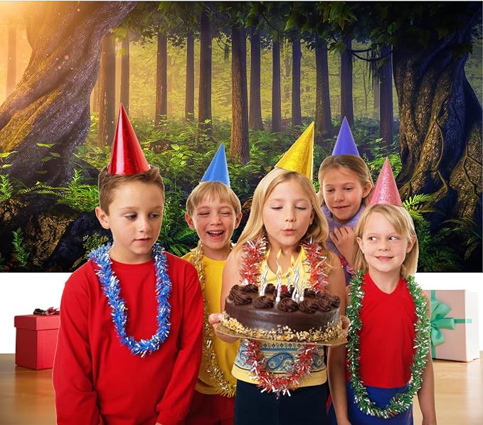 Magical Fantasy Forest Photography Background Jungle Safari Theme Party Backdrop Green Trees Sunlight Backdrop Enchanted Forest Theme Baby Shower Adult Photo Studio Props Backdrops 6x4ft