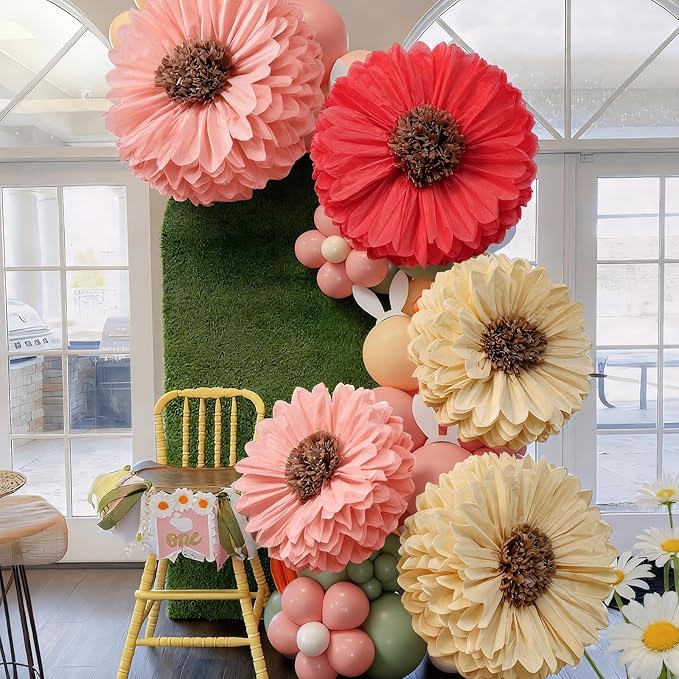 Chunful 5 Pcs 30'' 24'' Giant Fairy Tissue Paper Flowers Decoration Large Hanging Tissue Paper Pom Poms Decor for Fairy Garden Birthday Bachelorette Wedding Baby Shower Bridal Shower Party Decoration