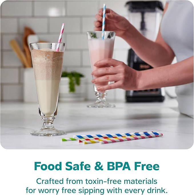 GUSTO [200 Pack] Striped Paper Drinking Straws – Sturdy & Non-Soggy – 100% Biodegradable, Food-Safe Ink, and Multi-Layered for Long-Lasting Use – Vibrant Assorted Colors (Formerly Comfy Package)