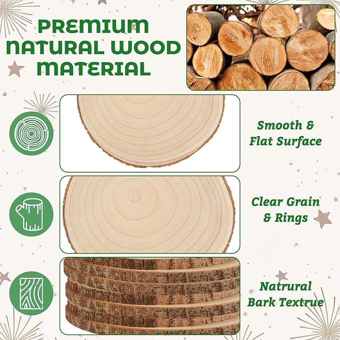 8 Pack 9-10 inch Unfinished Wood Slices for Centerpieces, Large Wood Rounds for Tables Decor, Round Wooden Slabs Wood Slice Ornaments for DIY Crafts and Wedding Decor