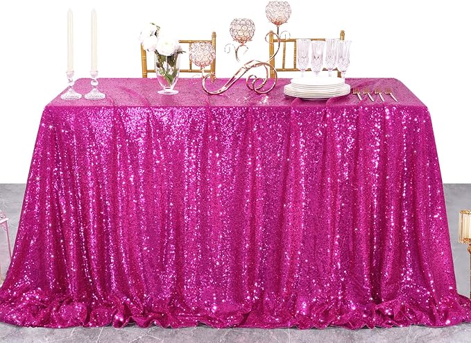 B-COOL Fuchsia Sequin Tablecloth 90x90 Inch Square Glitter Tablecloth Wedding Table Cloth Birthday Party Decoration Indoor Outdoor Event