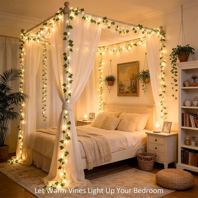 JMEXSUSS 100 LED Vines with Fairy Lights USB/Battery Operated, 33 FT Ivy Vine Lights with Remote, Fake Leaf String Lights for Bedroom Classroom Wall Dorm Garden Wedding Decor (Warm White)