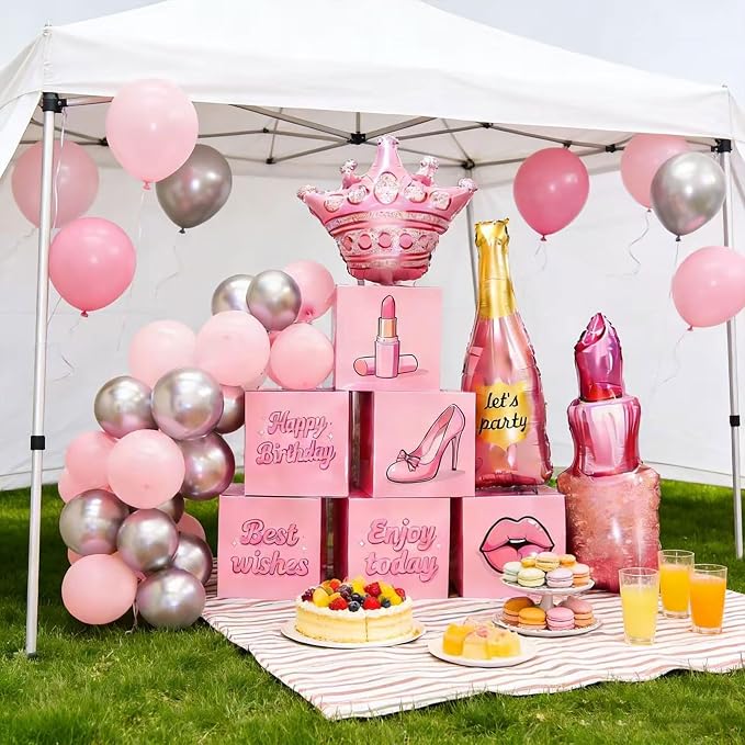 Happy Birthday Decorations for Women, Rose Gold Birthday Balloons & Happy Birthday Banner Set, Pink Princess Birthday Party Decorations