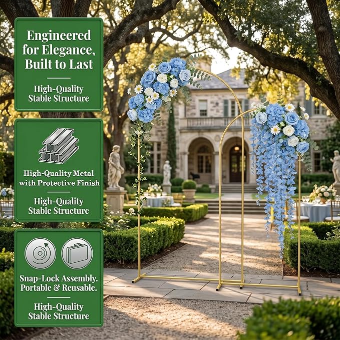 Metal Arch Backdrop Stand 7.2FT+6FT: Wedding Arch Frame for Ceremony Balloon Arch Stand for Birthday Anniversary Wedding Party Baby Shower