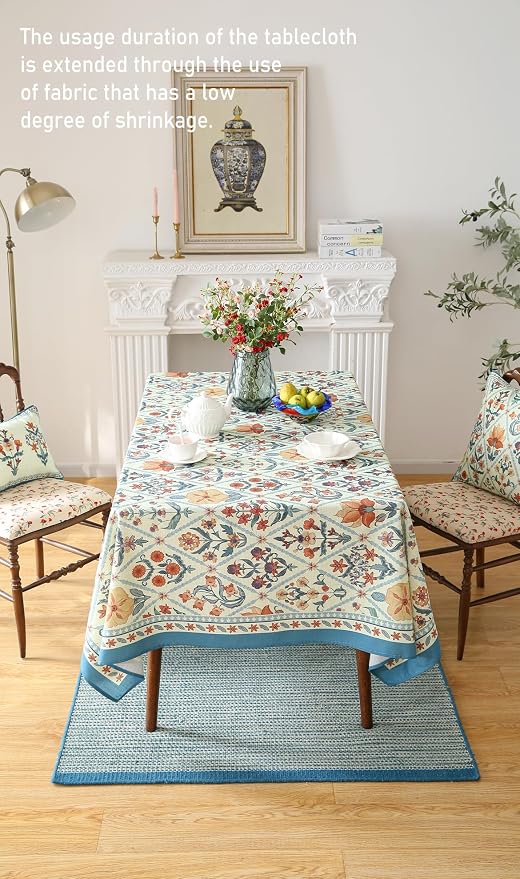 ISAENNE Designer Elegant Linen Rectangular Tablecloth,102"x63"-Floralsea A | French French Table Cloth for Rectangle Table,Colorful Floral Pattern,Decor,Dining Room,Tea Party,Kitchen,Thanksgiving
