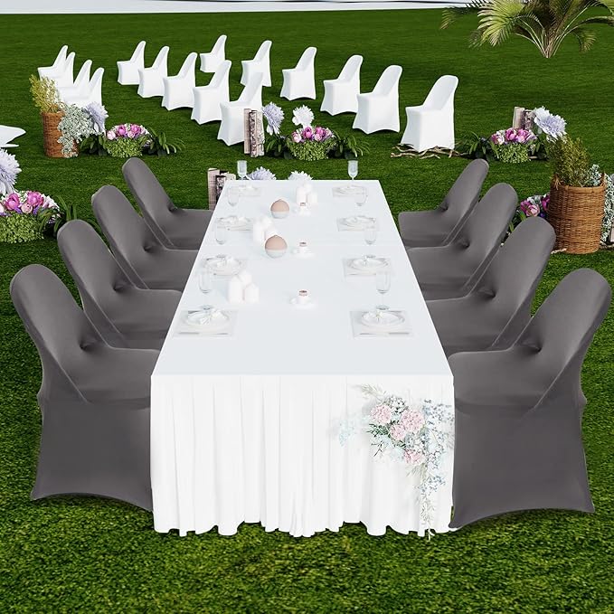 HAINARverS Folding Chair Covers for Wedding, 10pcs Stretch Spandex Washable Fabric Chair Cover, Decoration Chair Cover for Wedding, Party, Banquet, Birthday, Conference, Event(Gray, 10 PCS)