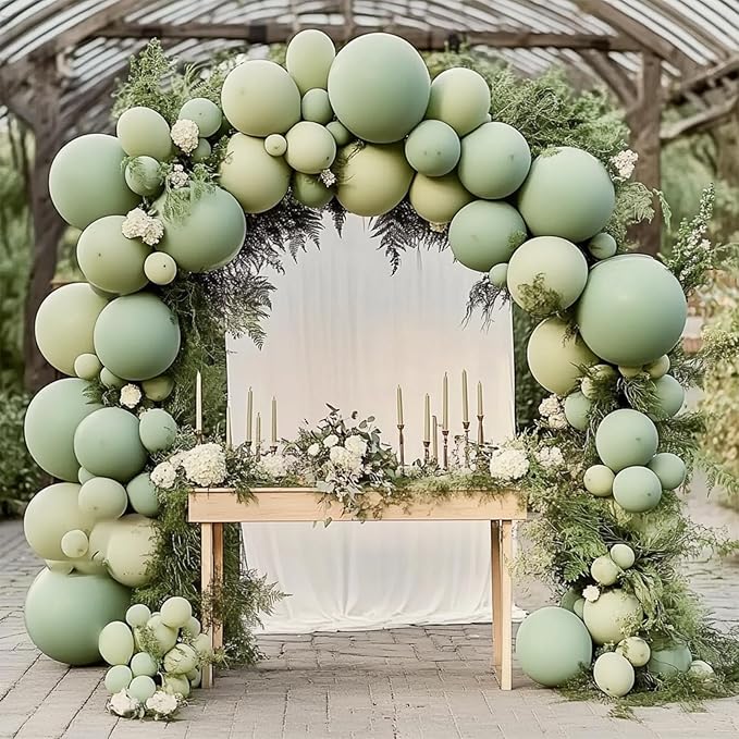 108Pcs Dusty Green Double Stuffed Balloons Different Size, 18/12/10/5 inch Light Olive Mist Green Balloons Garland Arch kit for Baby Shower Neutral Birthday Bridal Party Decoration