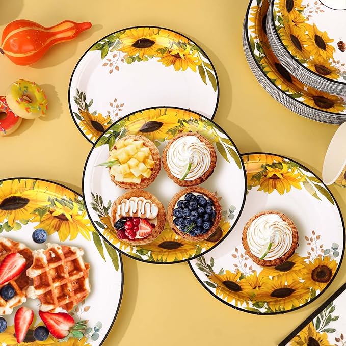 Sunflower Party Decorations, Sunflower Plates and Napkins Party Supplies Serves 50, for Birthday Bee Baby Shower Bridal Shower, Easter Mother's Day, Summer Fall Thanksgiving Decorations