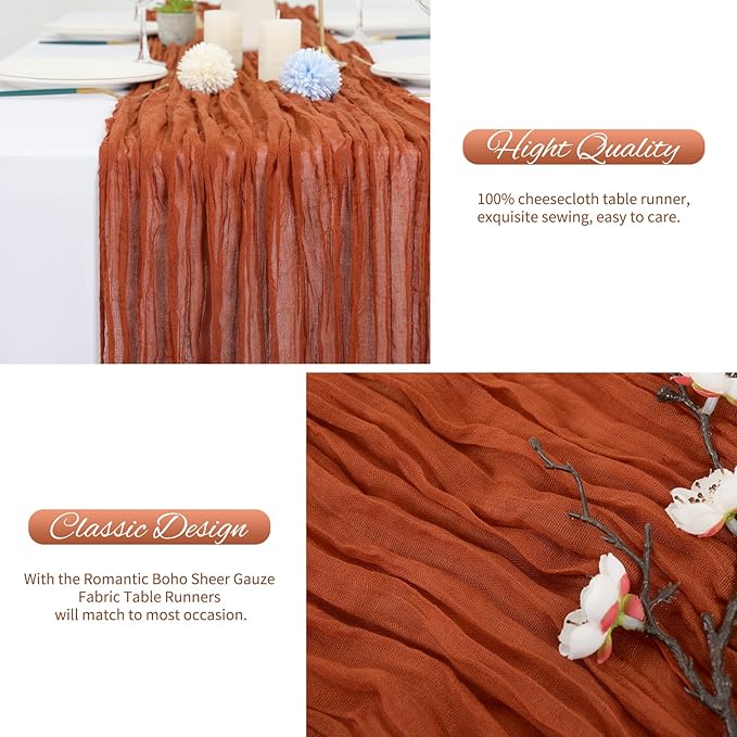 20 Pack Terracotta Cheesecloth Table Runner 120 Inch 10FT Rustic Boho Gauze Cheese Cloth Table Runner for Wedding Party Baby Shower Thanksgiving Christmas Decoration