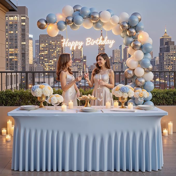 Outpain Dusty Blue Spandex Table Clothes for 6 Foot Rectangle Tables-6Pack 6FT Spandex Fitted Table Cover, Wrinkle Free Tablecloths with Skirt for Parties, Wedding, Birthday, Banquet, Festival