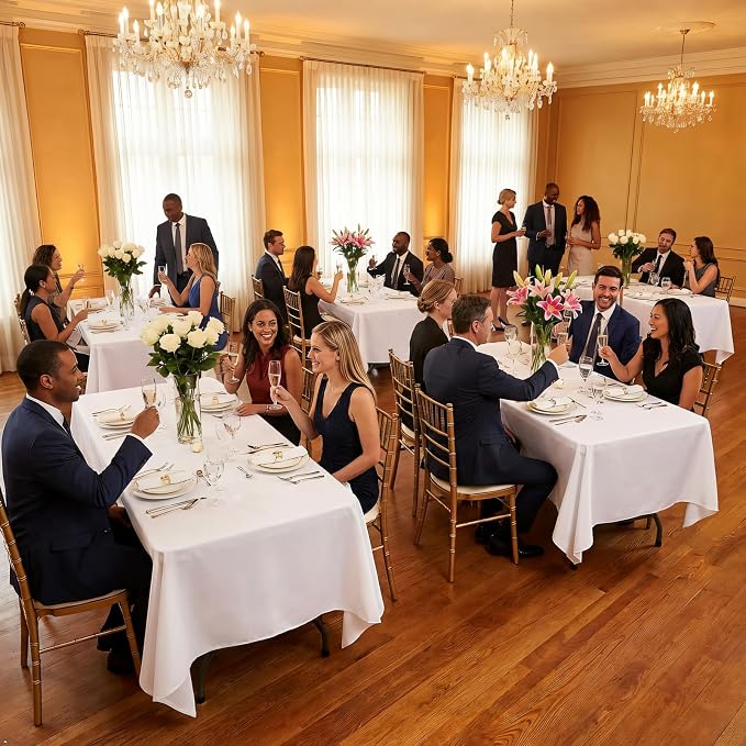 8 Packs White Table Cloth Rectangle 60x84 Inch for 4 Foot Rectangle Tables, Wrinkle Resistant Polyester Fabric Tablecloth Washable Rectangular Table Covers for Dining Wedding Party Buffet