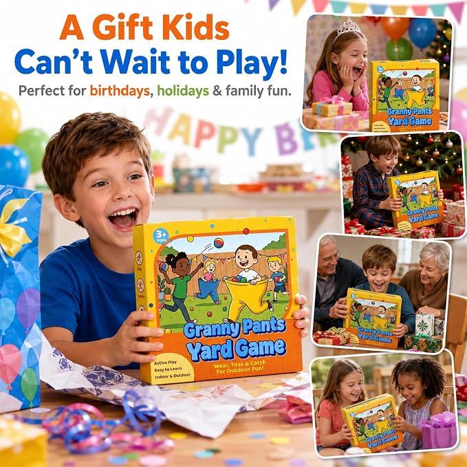 Granny Pants Yard Game for Adults and Kids, Big Pants Ball Catch Game with 2 Giant Pants, Balls, Pumps & Storage Bag, Outdoor Tossing Games for Birthday Party, Backyard Party, Family Reunion
