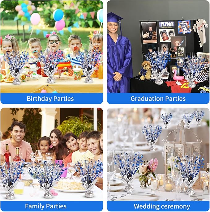 12 Pack Metallic Foil Spary Centerpieces for Tables, Silver NavyBlue Centerpieces for Tables Decorations, Star Brust Table Centerpieces for Birthday Graduation Wedding Baby Shower Party