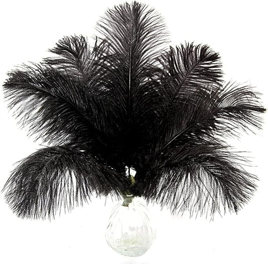 10pcs Natural Black Ostrich Feathers 12-14inch 30-35cm for Wedding Party Centerpieces, Easter Home Decorations