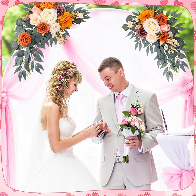 2 Pcs Wedding Arch Decorations - Reusable Artificial Hanging Flowers Floral Swag Greenery Garland for Wedding Welcome Sign Backdrop Bridal Ceremony Reception Backdrop Decoration(Orange)