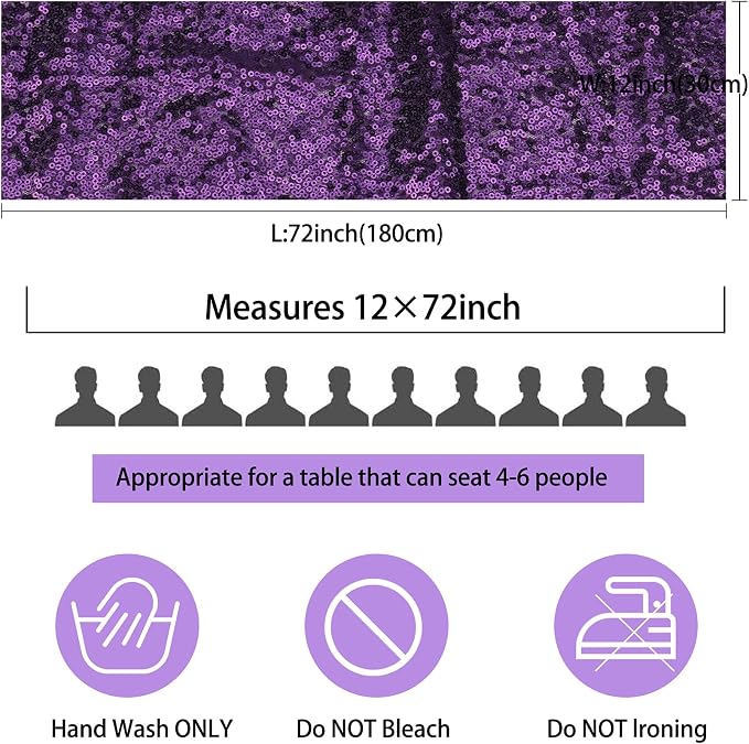 12 Packs 12 X 72 Inch Purple Sequin Table Runner Glitter Dining Table Runner for Birthday Wedding Engagement Bridal Baby Shower Bachelorette Holiday Celebration Party Supplies Decorations (Purple)