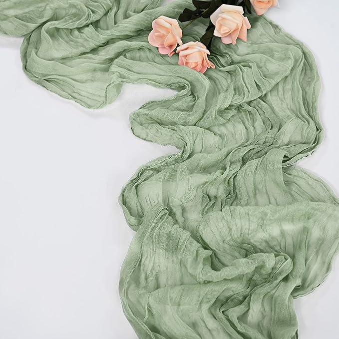 10 Pack Sage Green Table Runner 10Ft Cheesecloth Table Runner Boho Gauze Cheese Cloth Table Runners Romantic Long Sheer Fabric Table Runners for Wedding Party Bridal Shower