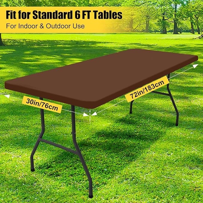 Smiry 4 Pack Rectangle Picnic Table Cloth, Waterproof Elastic Fitted Tablecloths, Washable Polyester Rectangular Patio Table Cover for Camping, Indoor and Outdoor (Tan, 30"x72")