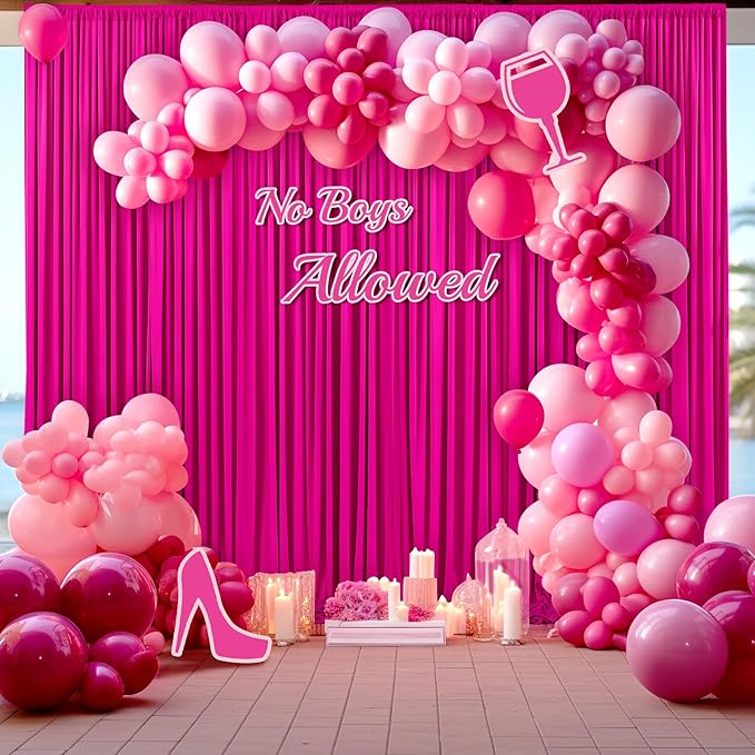 10ft x 7ft Hot Pink Backdrop Curtain for Parties Fuchsia Wrinkle Free Backdrop Drapes Panels for Baby Shower Birthday Photo Photography Polyester Fabric Background Decoration