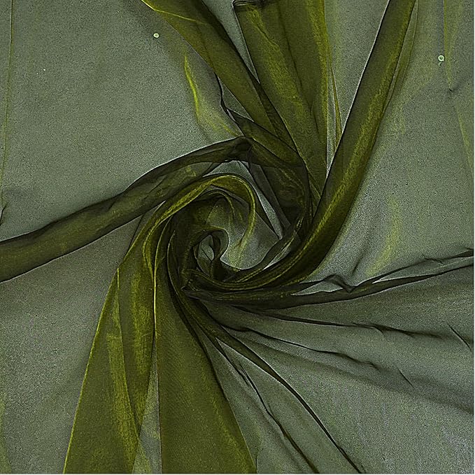 MDS Pack of 75 Yard Sheer Organza Fabric for Wedding Party Home Event Banquet Decorations, Backdrop Curtain Craft Dress Sewing Fashion DIY Crystal Organza Tulle Fabric Bolt 44” Wide - Olive Green