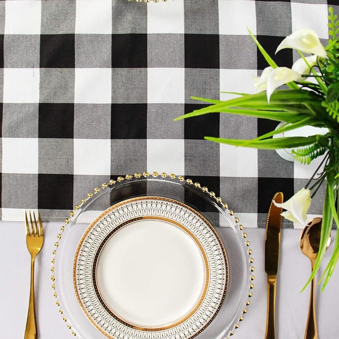 ShinyBeauty 4 Pack Checkered Table Runners - 108 Inch Black & White Christmas Plaid Farmhouse Runners for Dining Table,Picnic,Coffee (14x108 Inch)