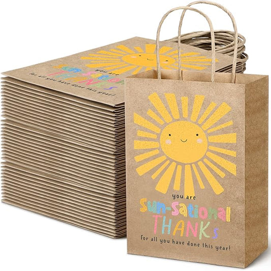 Tenceur 50 Pcs End of The Year Gift Bags Summer Party Gift Bags End of Year Kraft Bag Thank You Treat Supplies with Handle Appreciation Teacher Bag from Student for Graduation Summer Beach(Lovely)