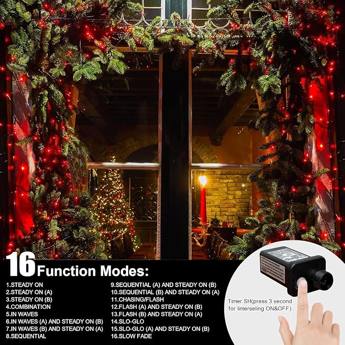 LAMPHOME 200 LED 66ft Valentines Decorative Mini Lights, Red String Lights Outdoor Valentines Day Decorations,Christmas Fairy String Lights Plug in, 16 Lighting Modes Waterproof for Tree Wedding Party